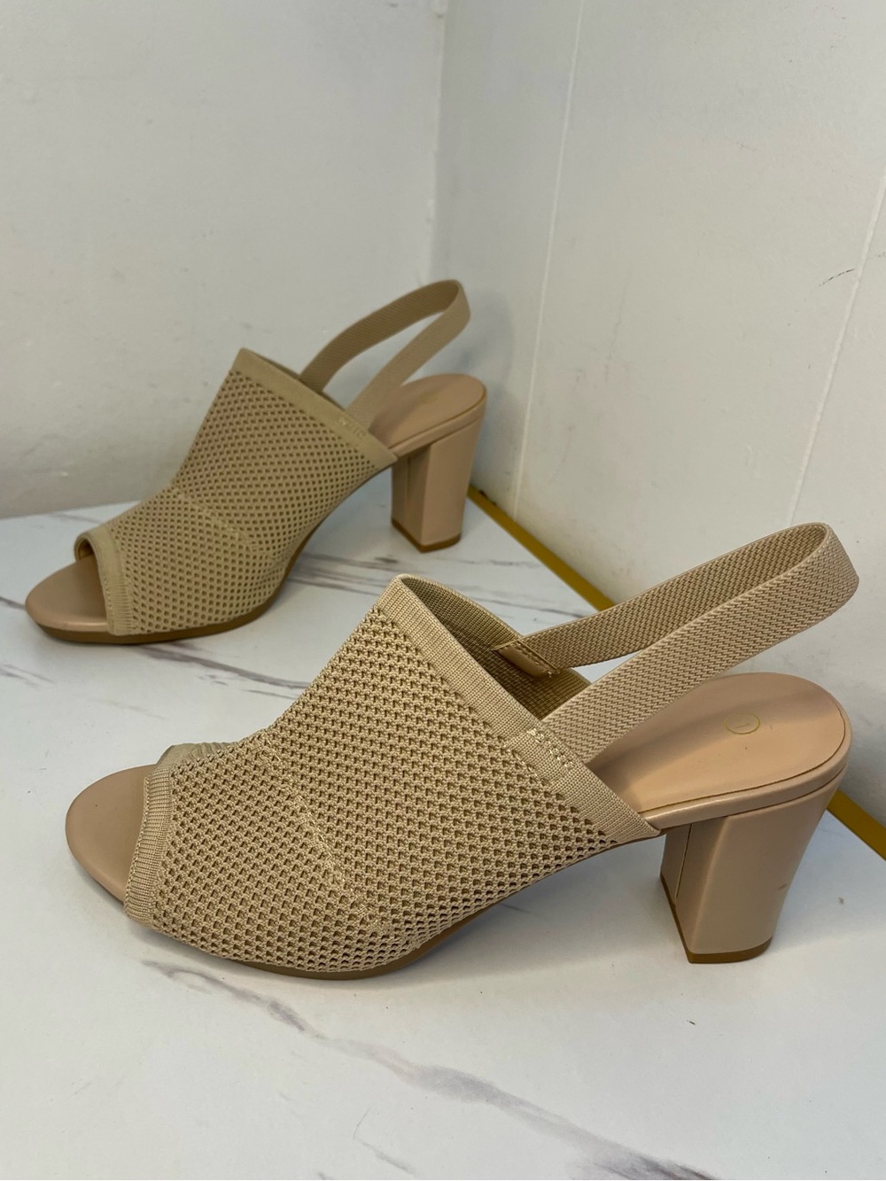 Neutral Knit Slingback Block Heels - Women's Size 11 comfortable and breathable